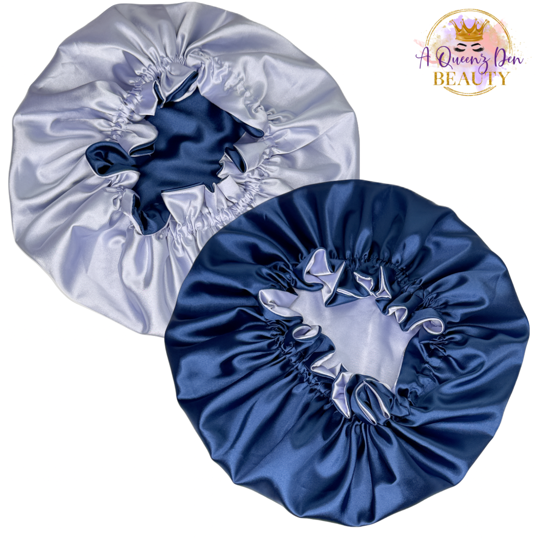 Adult Adjustable Double Layer Reversible Hair Bonnet for Natural, Curly, Loc'd Hair_Silky Satin Night Hair Bonnet for Women