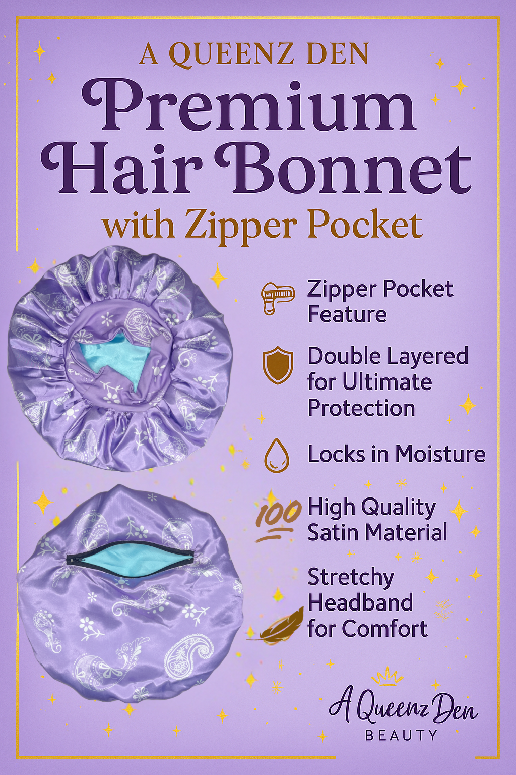 Adult Reversible and Double Layered Hair Bonnet with Storage