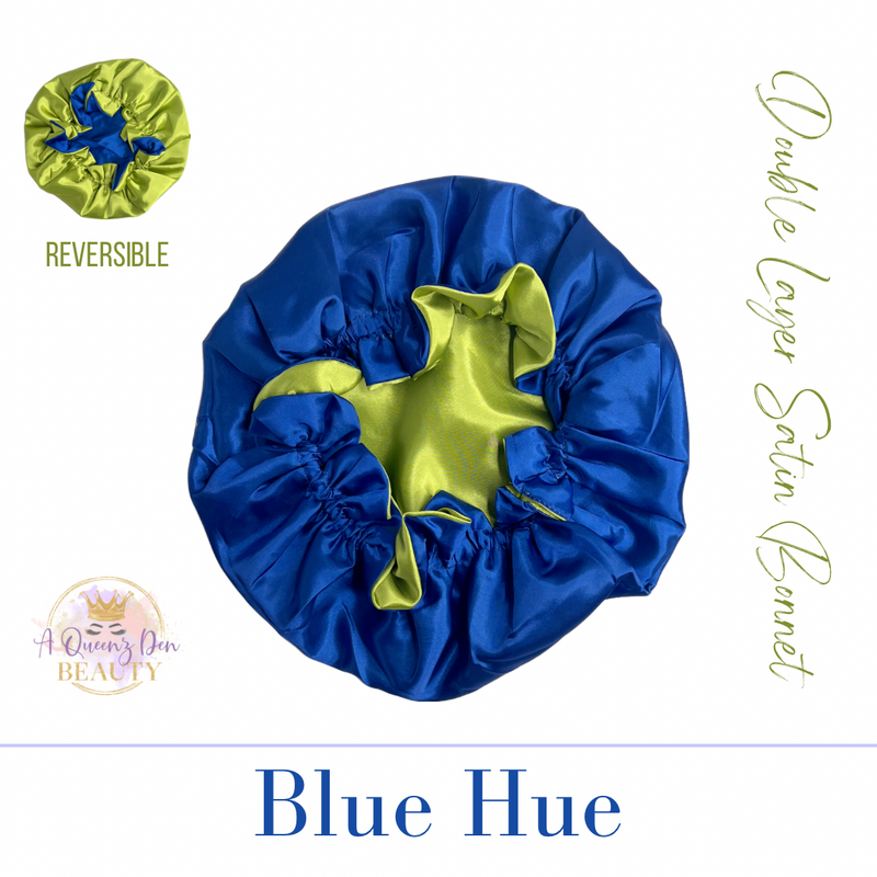 Adult Silky Satin Double Layer Bonnet-Reversible Blue Hue