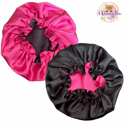 Adult Adjustable Double Layer Reversible Hair Bonnet for Natural, Curly, Loc'd Hair_Silky Satin Night Hair Bonnet for Women