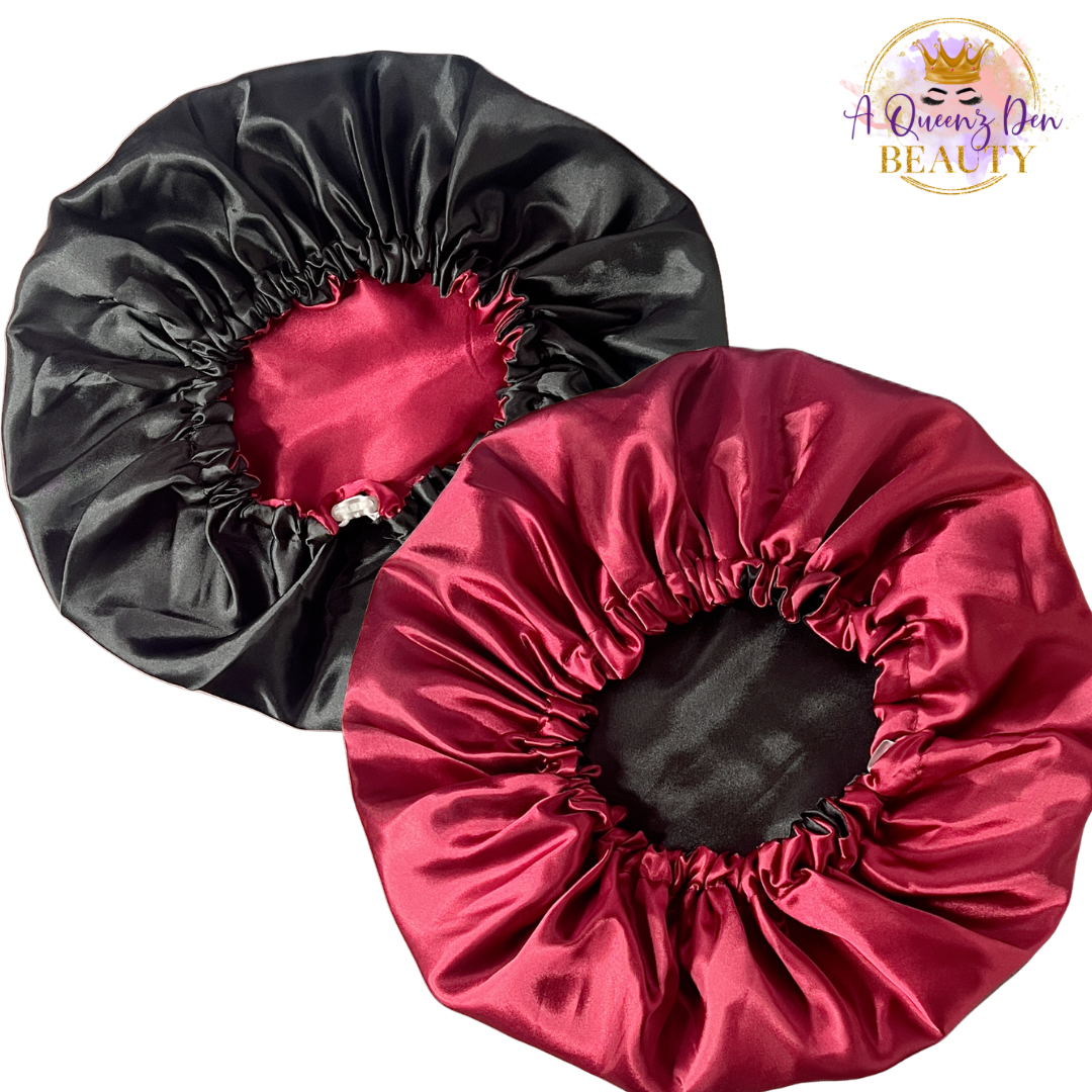 Adult Adjustable Double Layer Reversible Hair Bonnet for Natural, Curly, Loc'd Hair_Silky Satin Night Hair Bonnet for Women