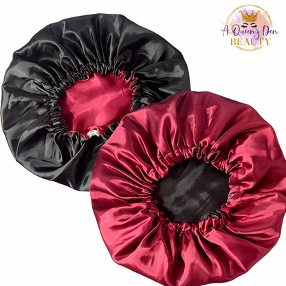 Adult Adjustable Double Layer Reversible Hair Bonnet for Natural, Curly, Loc'd Hair_Silky Satin Night Hair Bonnet for Women