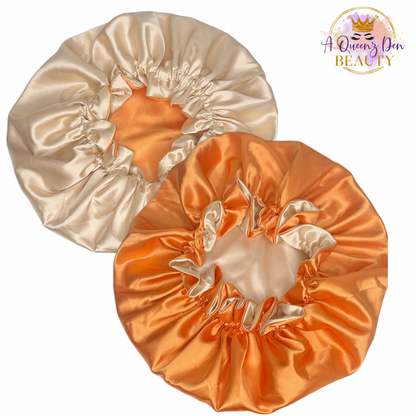 Adult Adjustable Double Layer Reversible Hair Bonnet for Natural, Curly, Loc'd Hair_Silky Satin Night Hair Bonnet for Women
