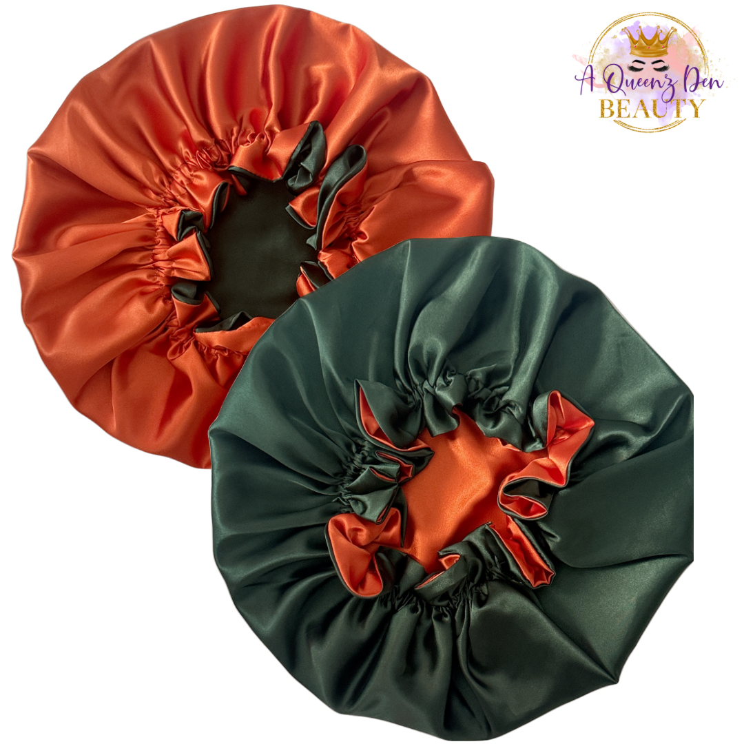Adult Adjustable Double Layer Reversible Hair Bonnet for Natural, Curly, Loc'd Hair_Silky Satin Night Hair Bonnet for Women