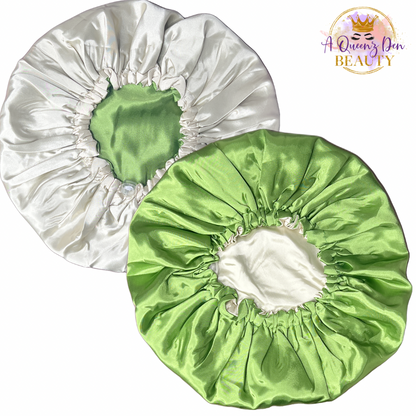 Adult Adjustable Double Layer Reversible Hair Bonnet for Natural, Curly, Loc'd Hair_Silky Satin Night Hair Bonnet for Women