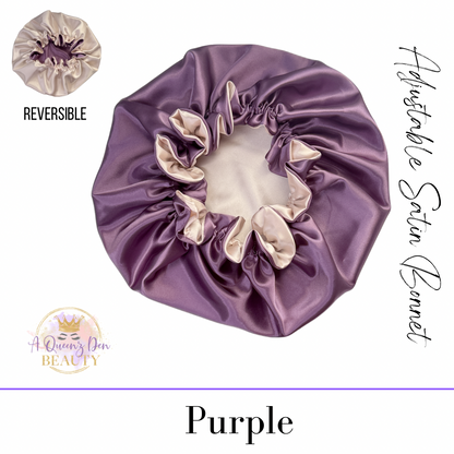 Adult Adjustable Double Layer Reversible Hair Bonnet for Natural, Curly, Loc'd Hair_Silky Satin Night Hair Bonnet for Women