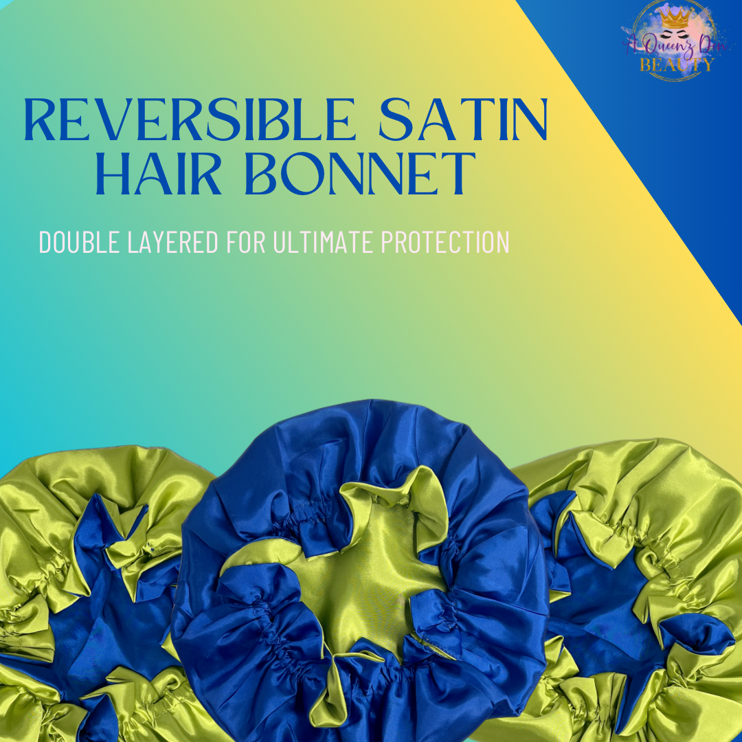 Adult Silky Satin Double Layer Bonnet-Reversible Blue Hue