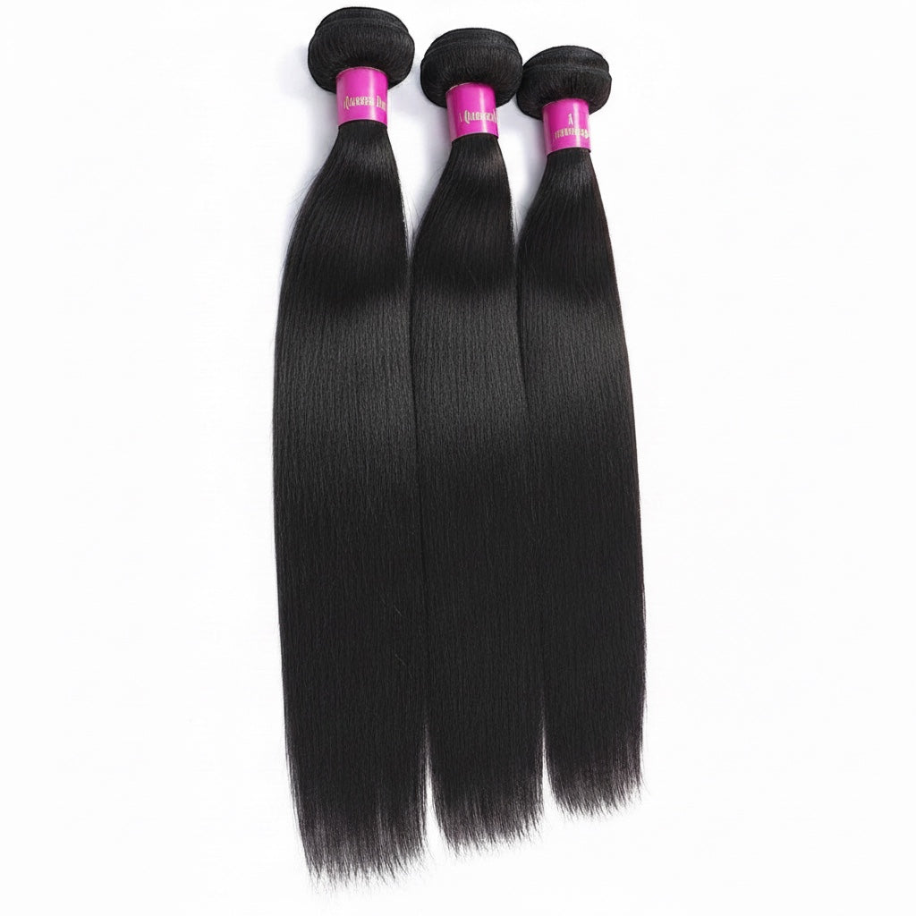 AQueenzDen Brazilian Premium Virgin Human Hair Bundles - Straight, black, 100% human hair