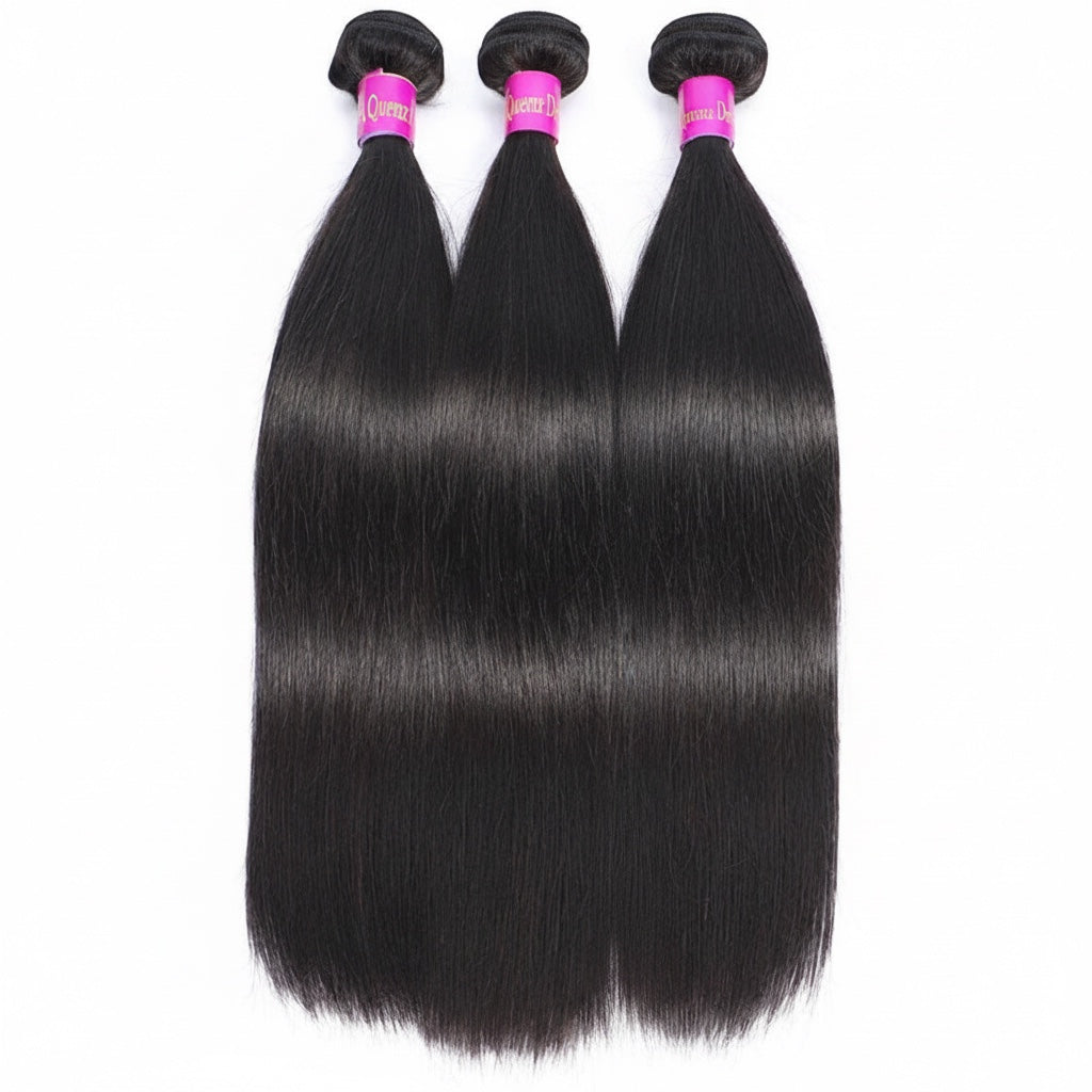 AQueenzDen Brazilian Premium Virgin Human Hair Bundles - Straight, natural black, 100% human hair bundles.
