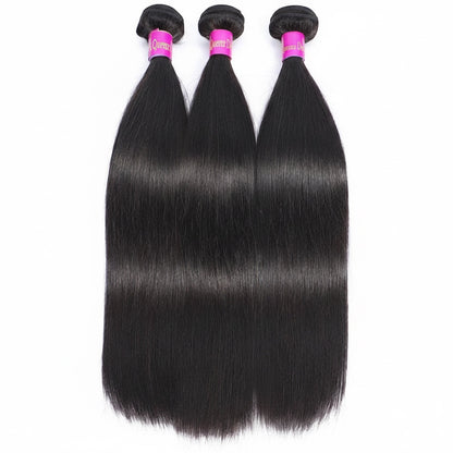 AQueenzDen Brazilian Premium Virgin Human Hair Bundles - Straight, natural black, 100% human hair bundles.