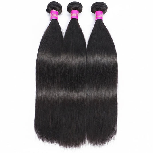 AQueenzDen Brazilian Premium Virgin Human Hair Bundles - Straight, natural black, 100% human hair bundles.