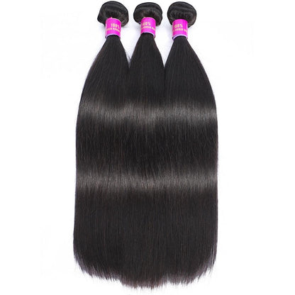 AQueenzDen Brazilian Premium Virgin Human Hair Bundles - Straight, natural black, 100% human hair extensions.