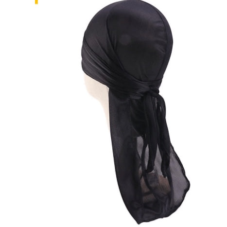 AQueenzDen Child Silk Satin Durag in black, designed for infants and toddlers, featuring adjustable ties for a secure fit.