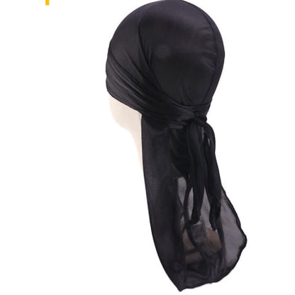 AQueenzDen Child Silk Satin Durag in black, designed for infants and toddlers, featuring adjustable ties for a secure fit.