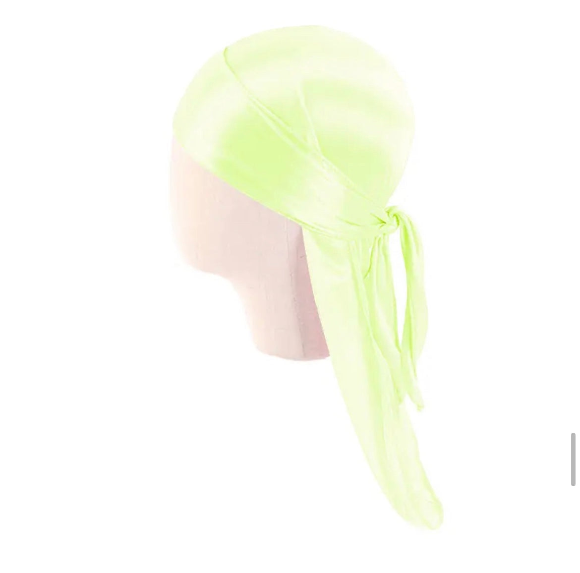 AQueenzDen Child silk satin durag in neon yellow, designed for infants and toddlers, featuring adjustable ties for a secure fit.