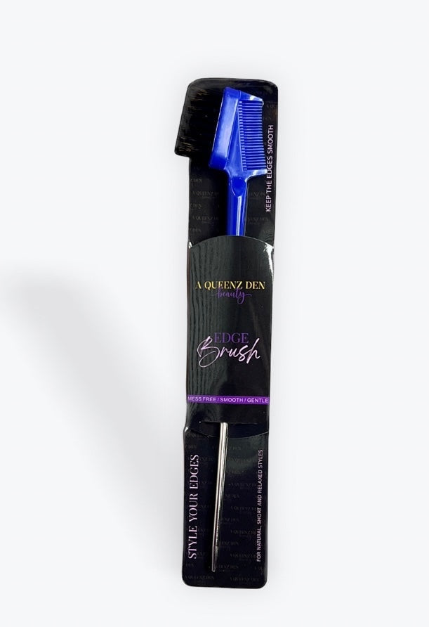 AQueenzDen double-sided blue edge brush with a comb on one side and bristles on the other, perfect for styling baby hairs.
