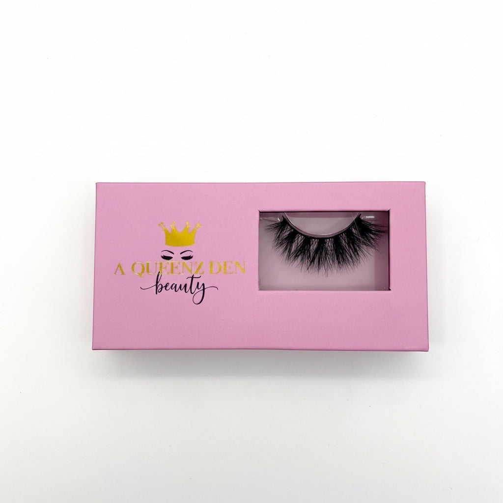 AQueenzDen Queen Ting fluffy mink false lashes, handcrafted for a voluminous and dramatic look.