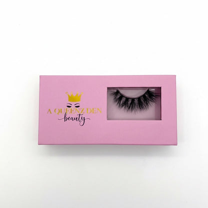 AQueenzDen Queen Ting fluffy mink false lashes, handcrafted for a voluminous and dramatic look.