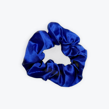 AQueenzDen medium royal blue satin hair scrunchie, smooth silky fabric, 3.5" diameter