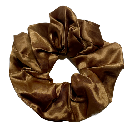 AQueenzDen Satin hair scrunchie in bronze. Medium size, made of soft silky satin fabric.