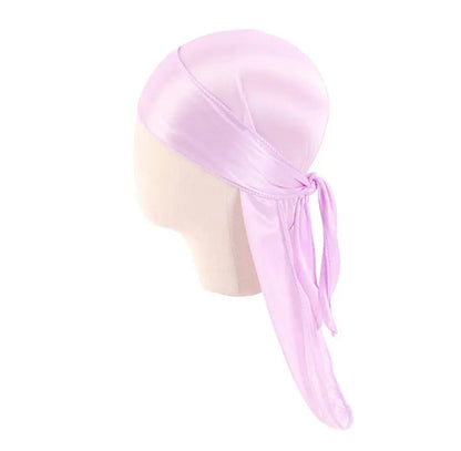 AQueenzDenHere light purple silk satin durag for children, with adjustable tie straps for a secure fit.