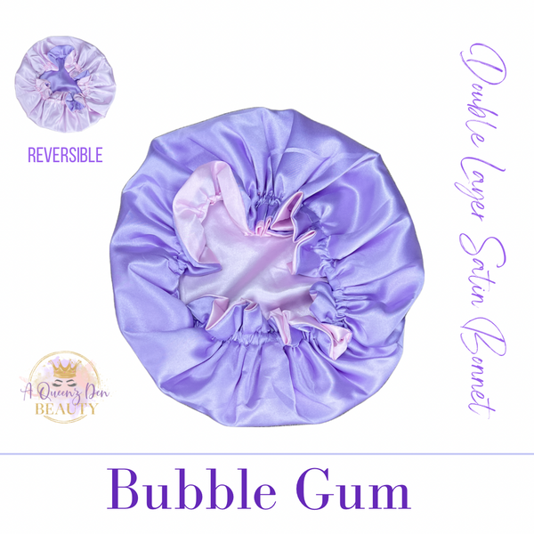 Adult Silky Satin Double Layer Bonnet-Reversible Bubble Gum