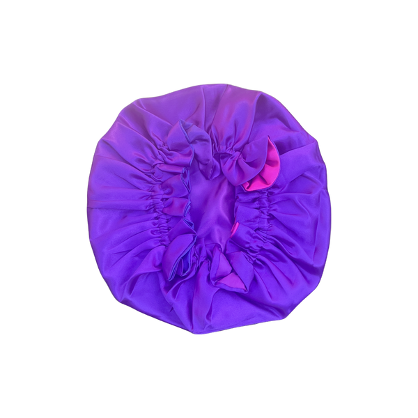 Adult Silky Satin Double Layer Bonnet-Reversible Purple Sunset