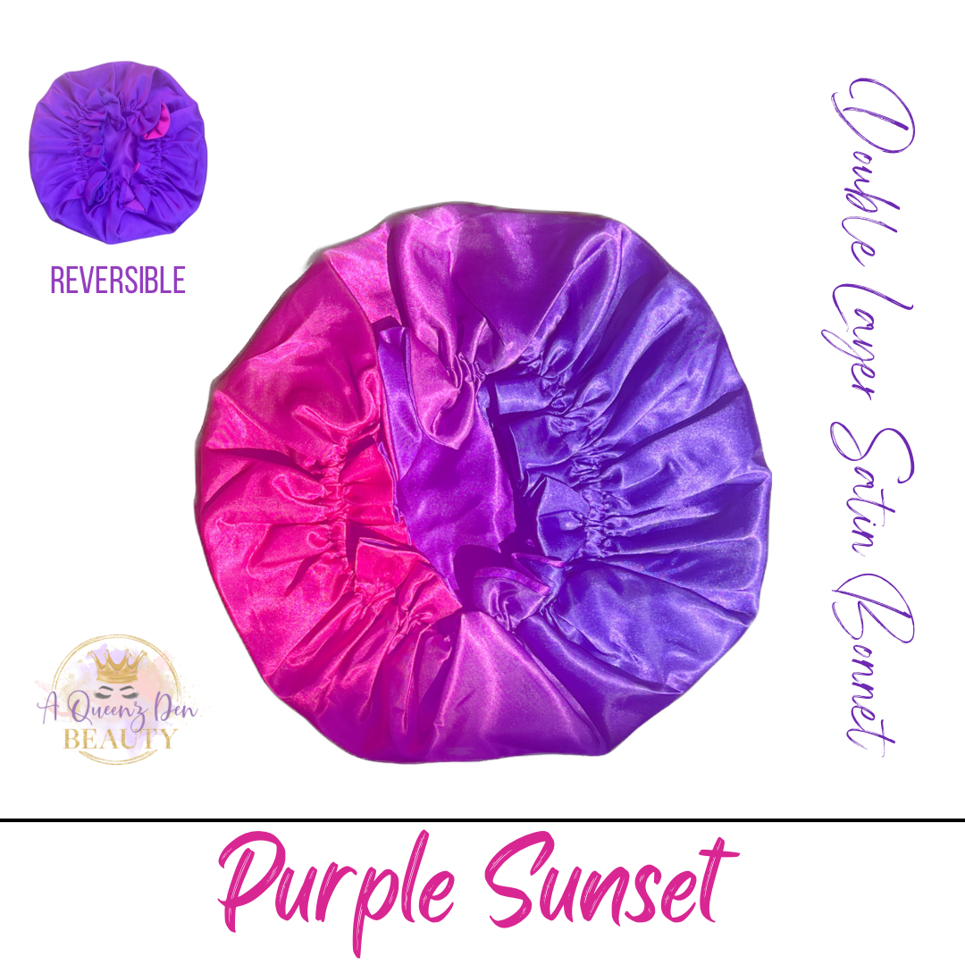 Adult Silky Satin Double Layer Bonnet-Reversible Purple Sunset