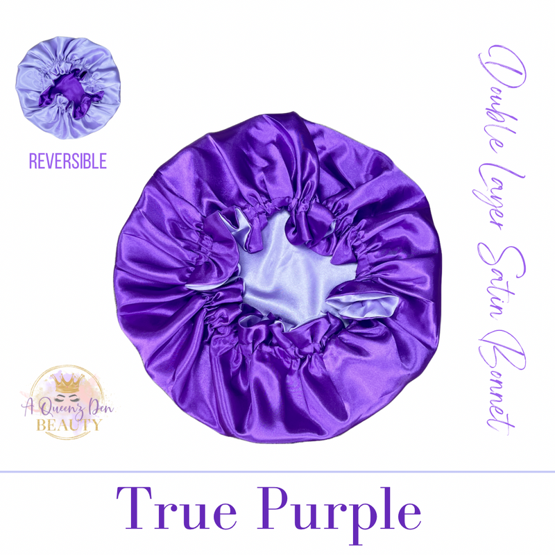Adult Silky Satin Double Layer Bonnet-Reversible True Purple