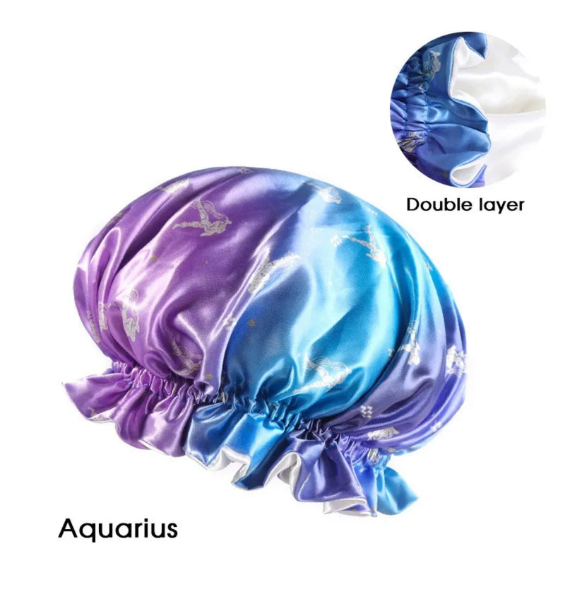 Zodiac Double Layer Satin Hair Bonnet Aquarius