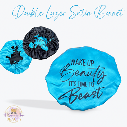 Customized Double Layer Reversible Silky Satin Bonnet_Beauty and Beast Hair Bonnet
